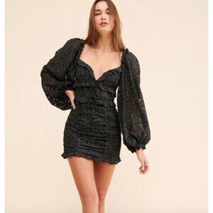 For Love & Lemons Leila Polka Dot Lace Ruched Mini Dress Size Small